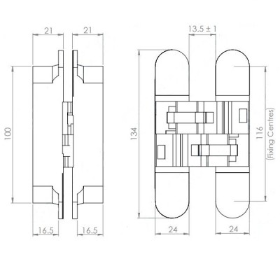 Medium Duty 3D Adjustable Concealed Hinge - 60kg Max Load Bearing